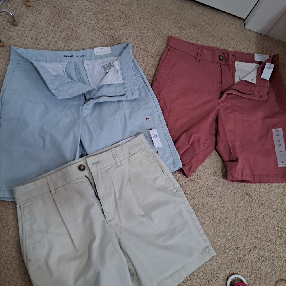 3 Old Navy Boy Shorts - Light Blue, Red, and Beige